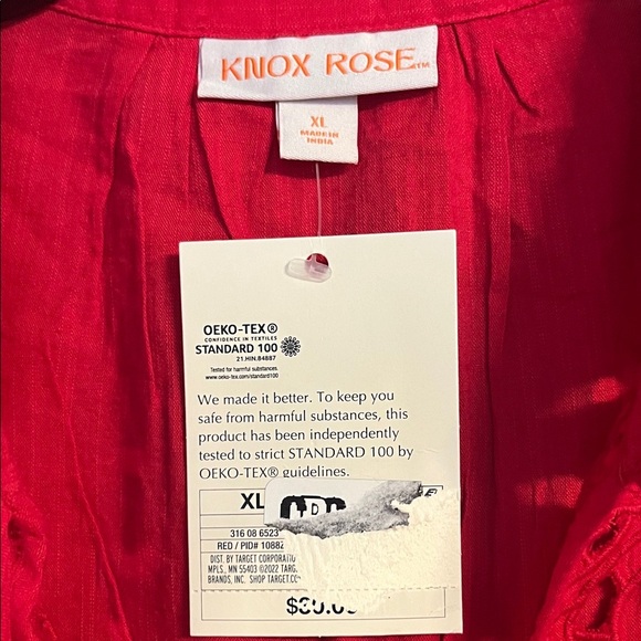Bohemian Knox Rose Women's Short Sleeve Red Blouse- Sz XL - Picture 2 of 7